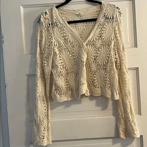 Three Bird Nest Cream Crochet Cardigan